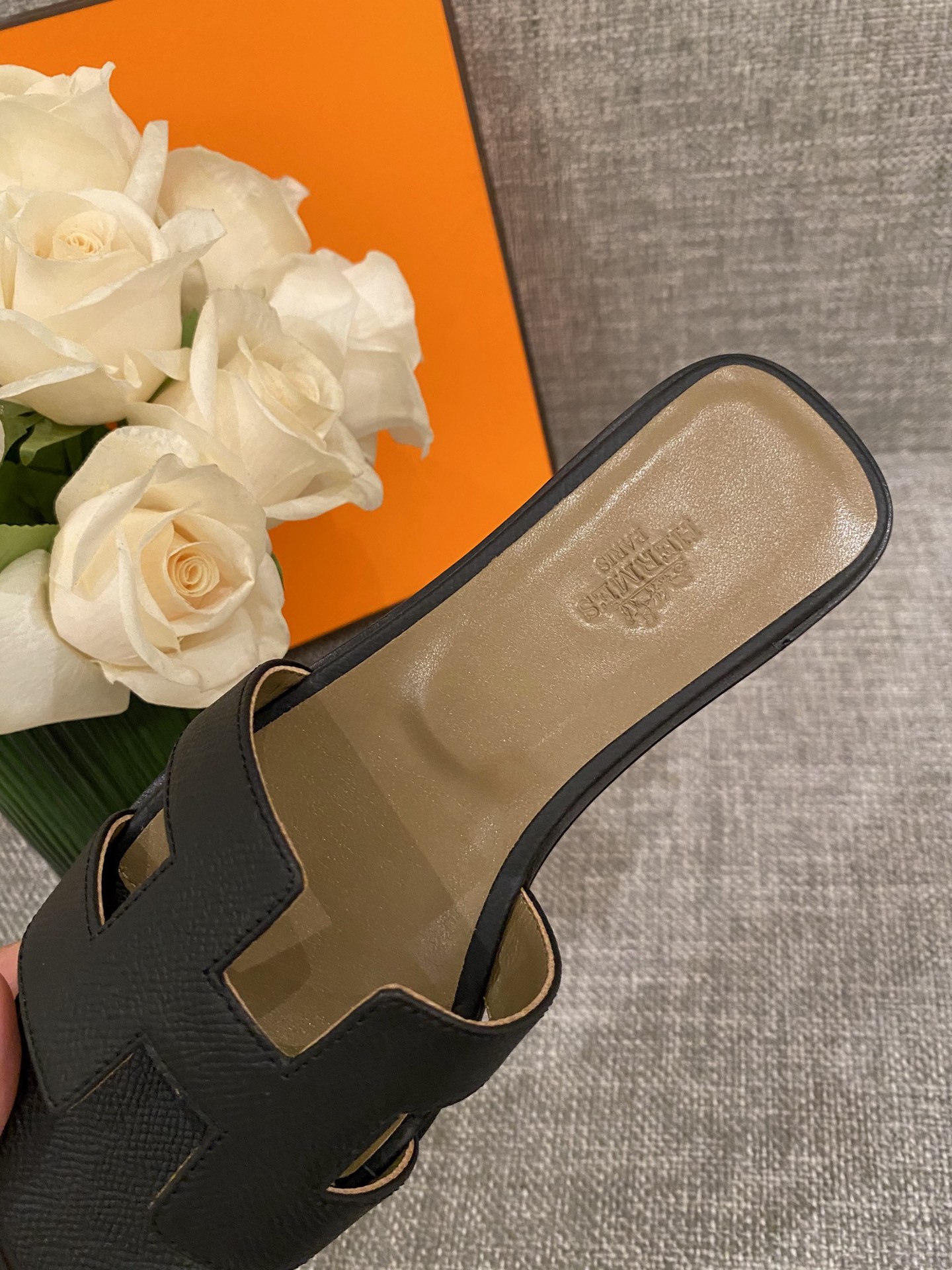 H**mes slippers in caviar leather