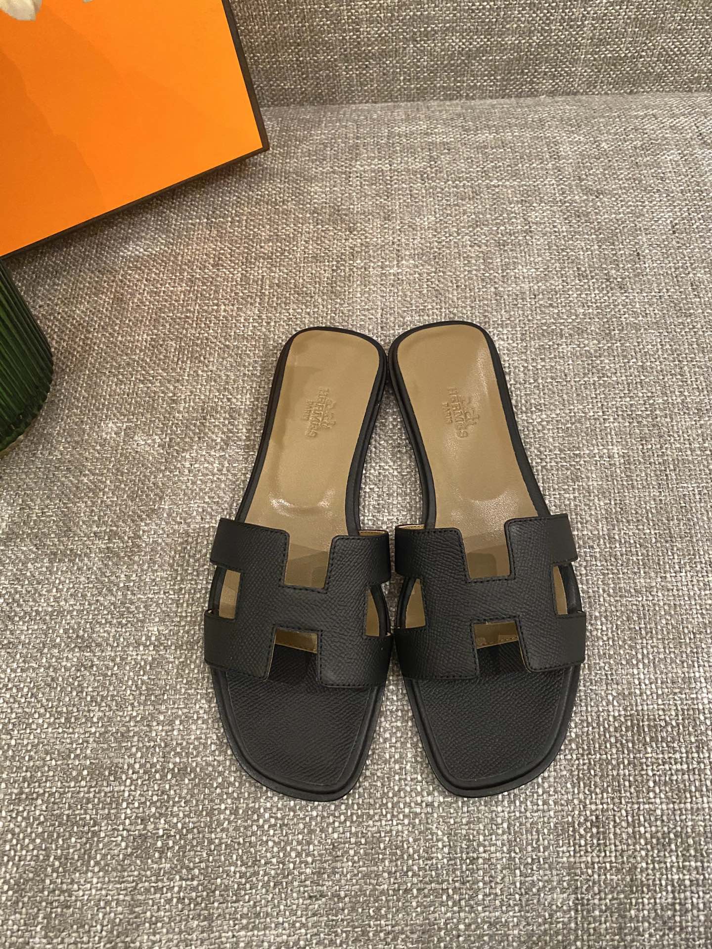 H**mes slippers in caviar leather