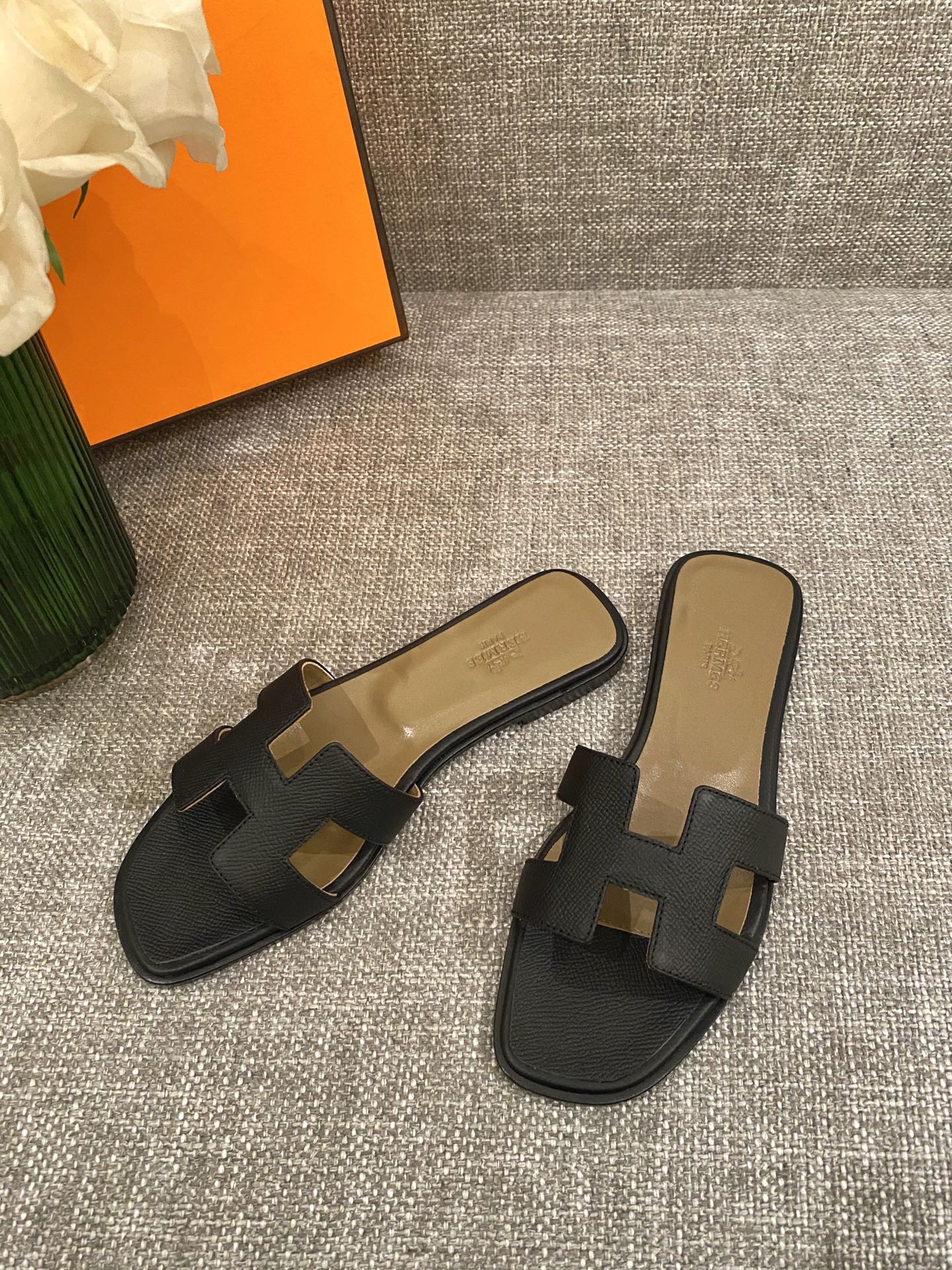 H**mes slippers in caviar leather