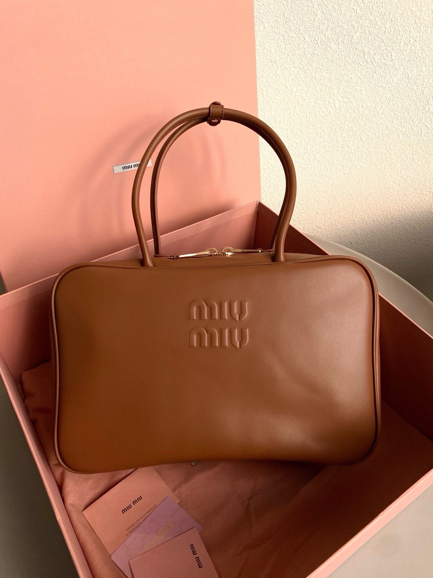 MiuMiu Leather Top Handbag-34X23X12CM