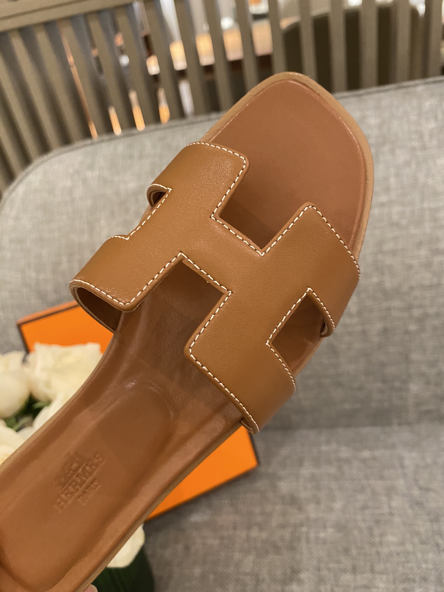 H**mes slippers in smooth leather