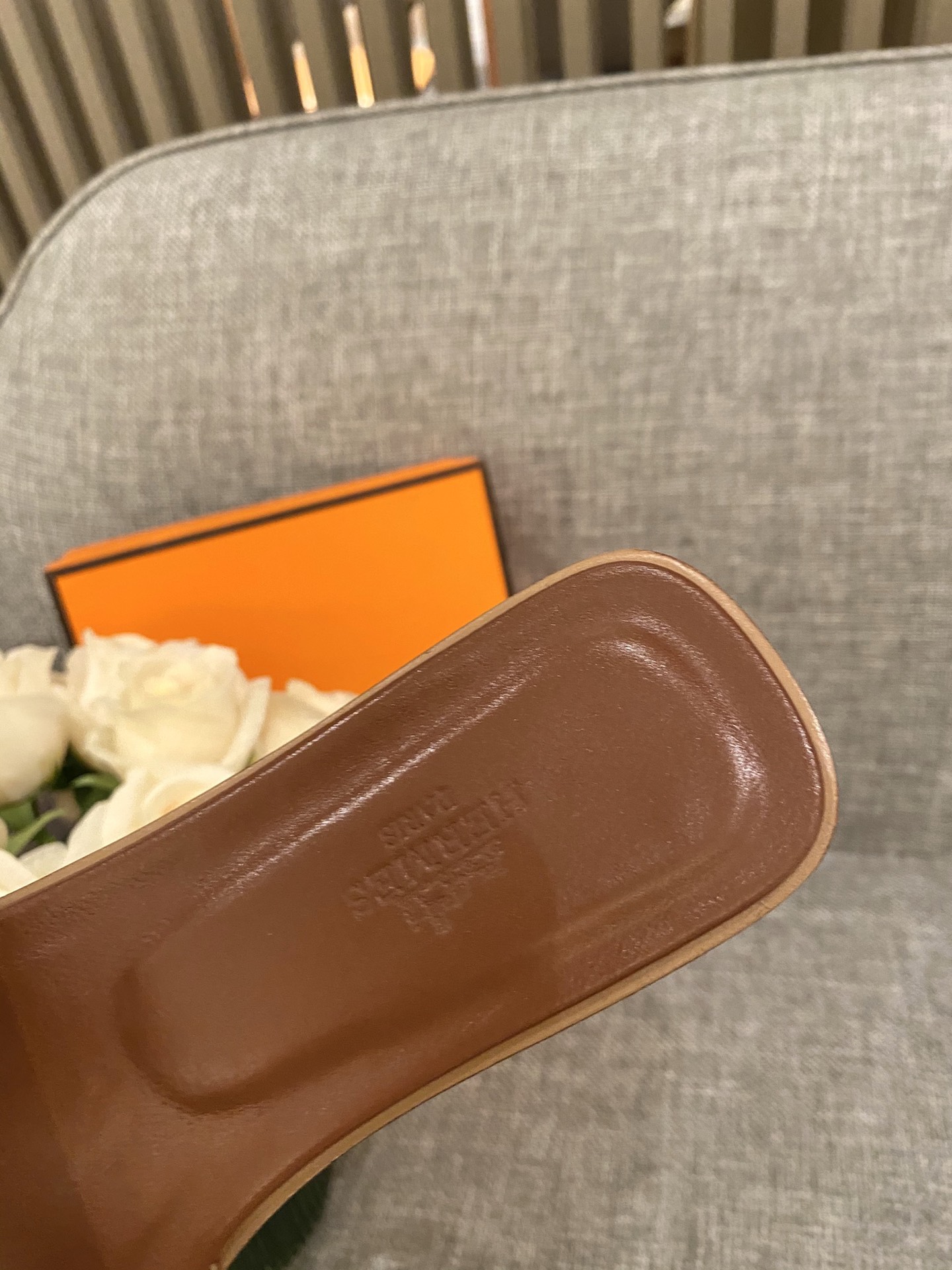 H**mes slippers in smooth leather