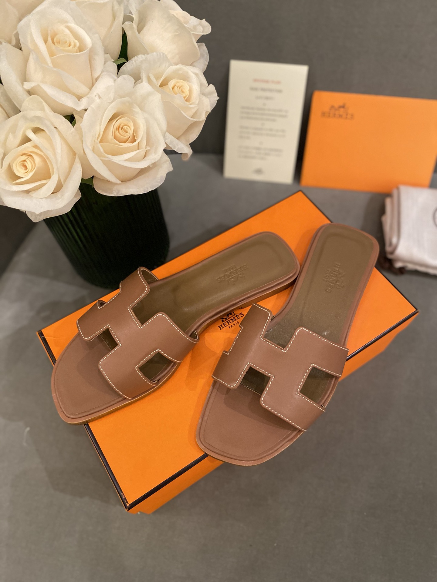 H**mes slippers in smooth leather