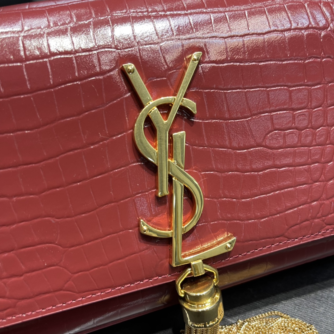YSL Kate Medium With Tassle In Crocodile Leather-20x13.5x5.5cCM