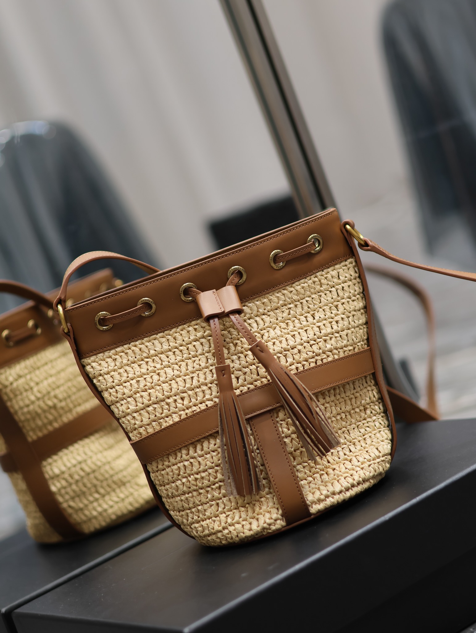 YSL Raffia Straw Craft Bucket Bag-22×15×15CM
