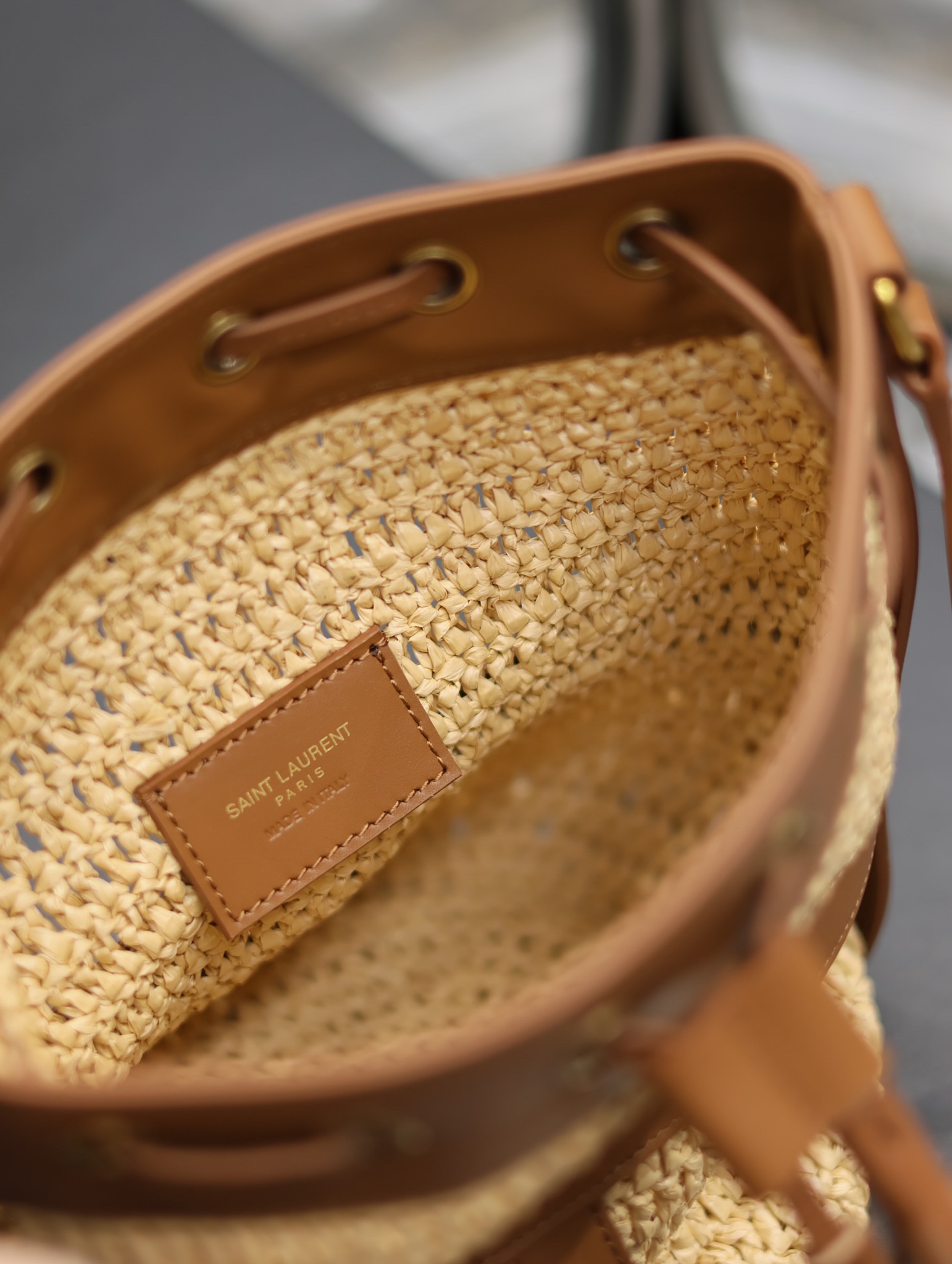 YSL Raffia Straw Craft Bucket Bag-22×15×15CM