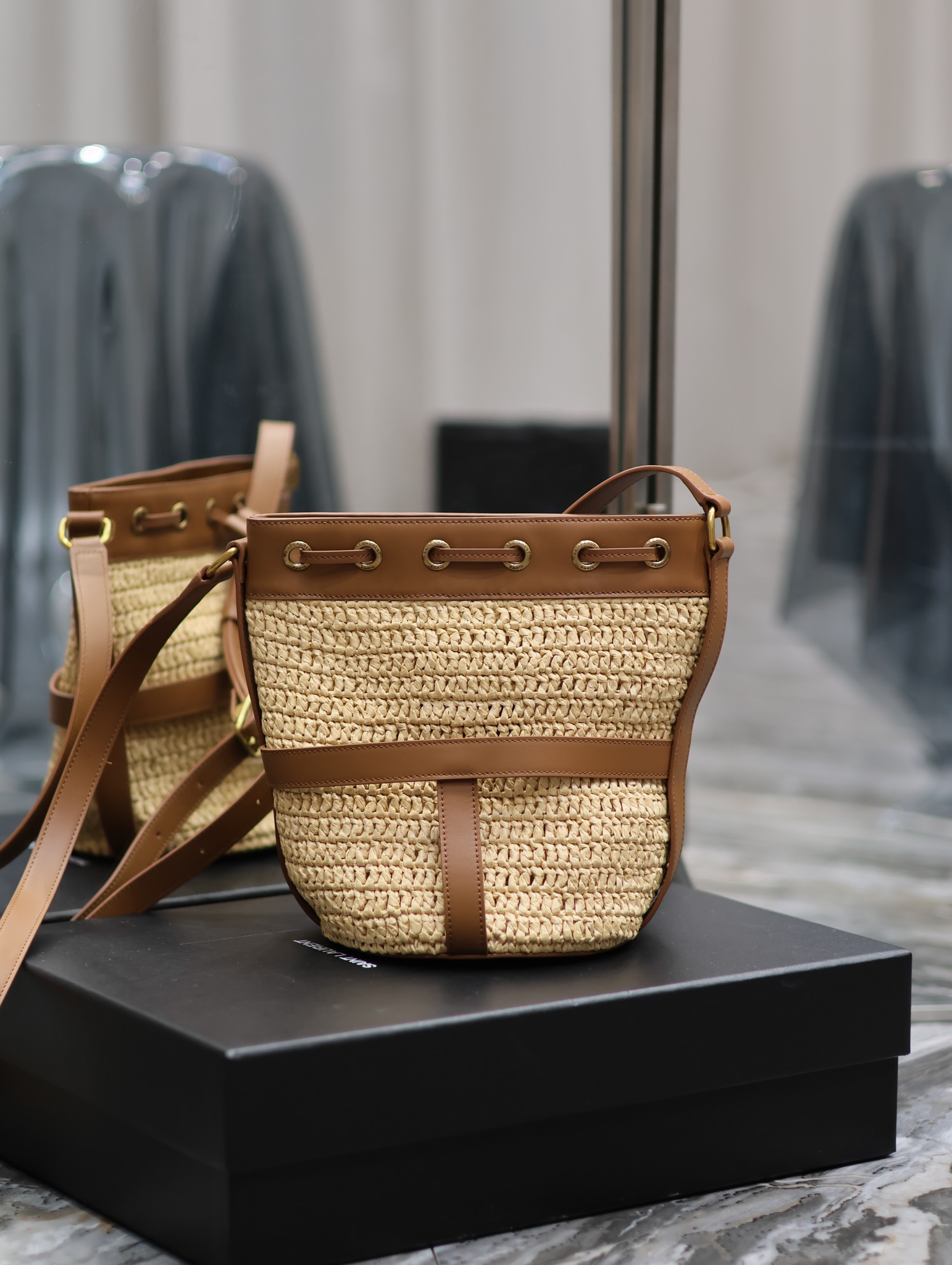 YSL Raffia Straw Craft Bucket Bag-22×15×15CM