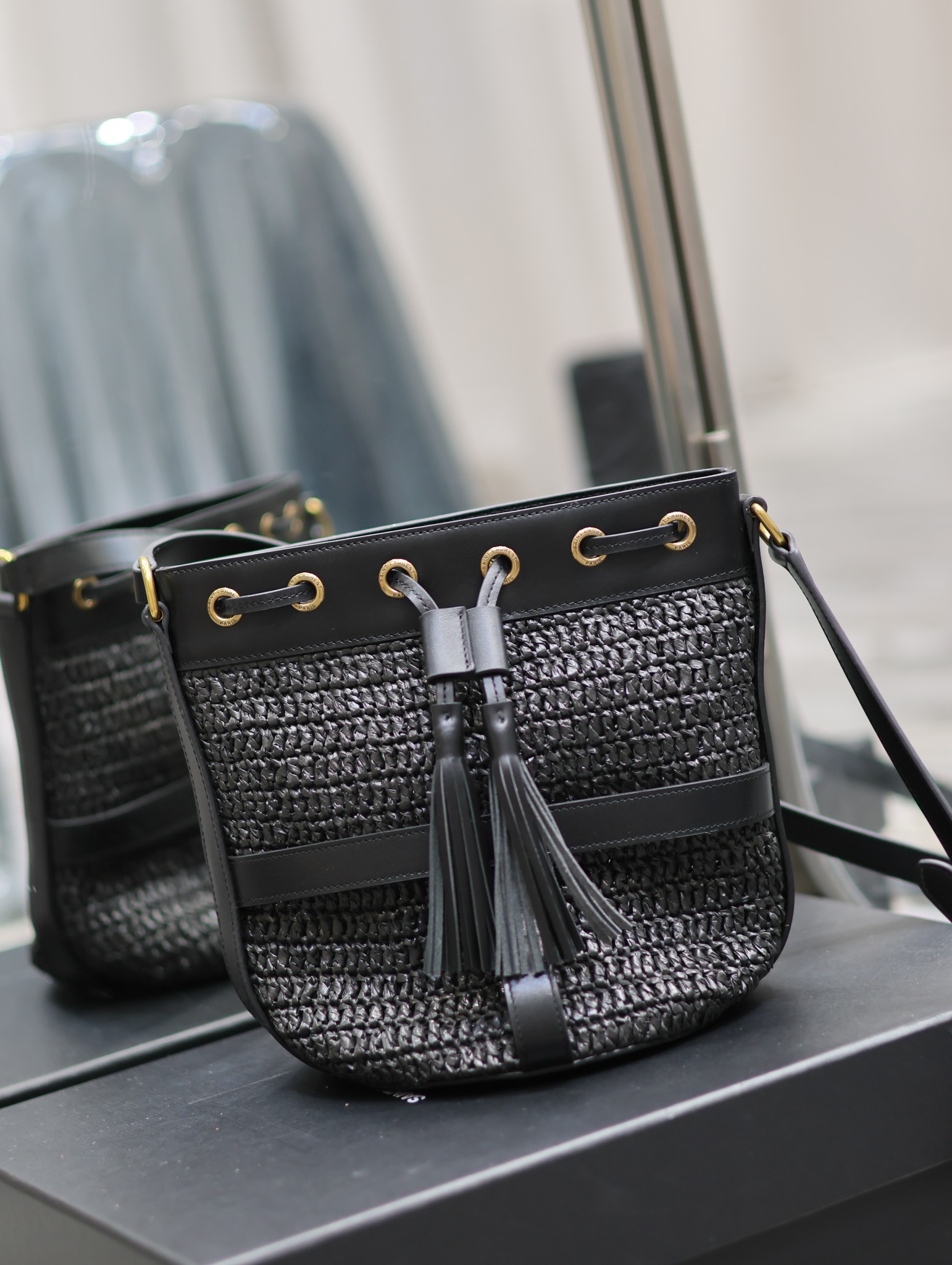 YSL Raffia Straw Craft Bucket Bag-22×15×15CM