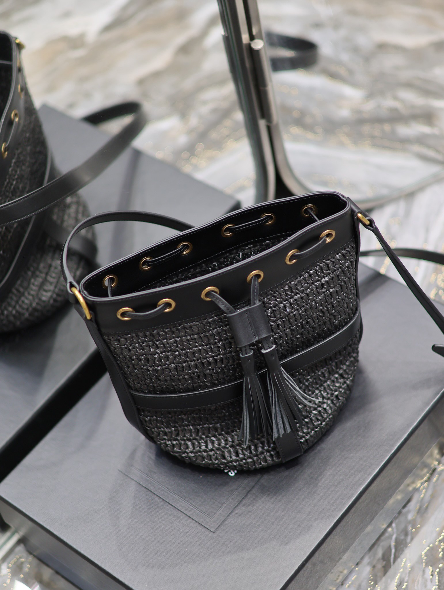 YSL Raffia Straw Craft Bucket Bag-22×15×15CM