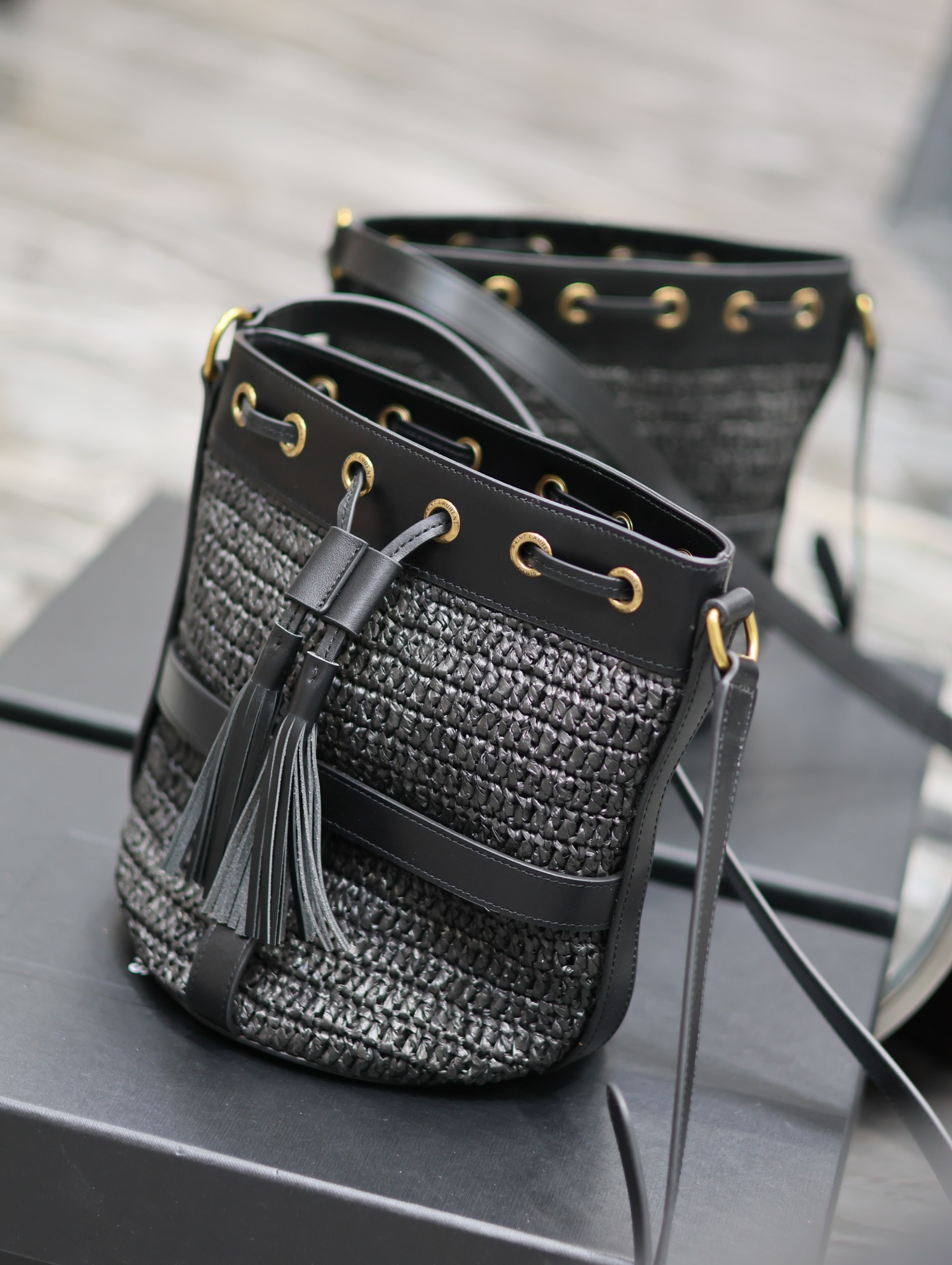 YSL Raffia Straw Craft Bucket Bag-22×15×15CM