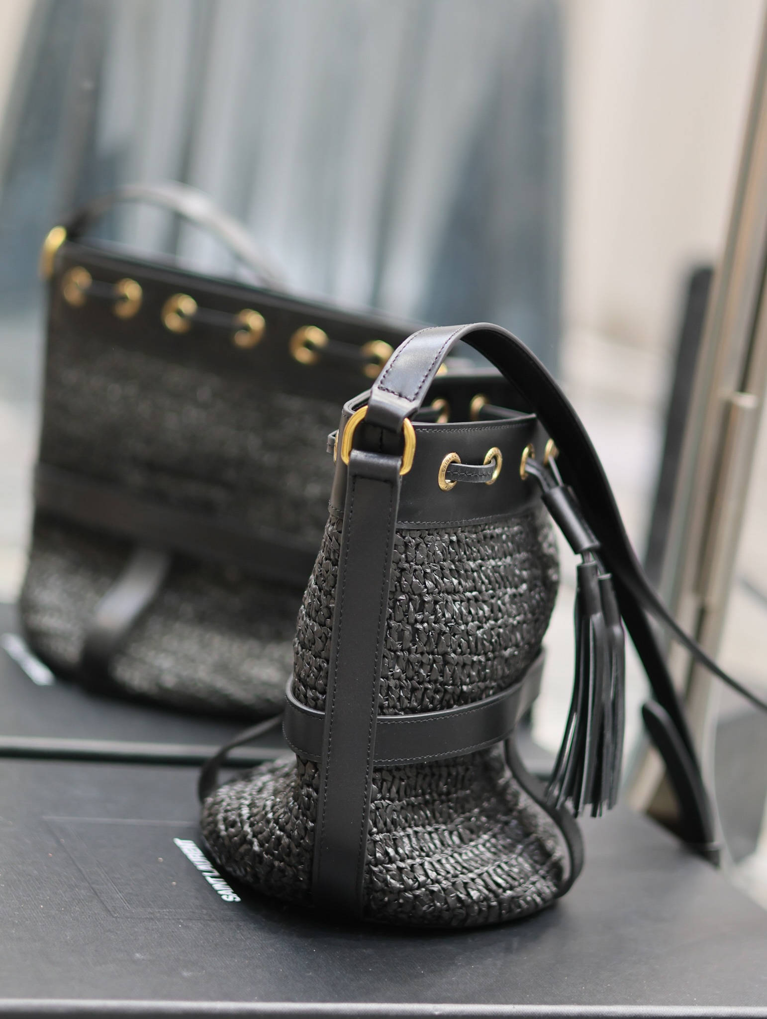 YSL Raffia Straw Craft Bucket Bag-22×15×15CM