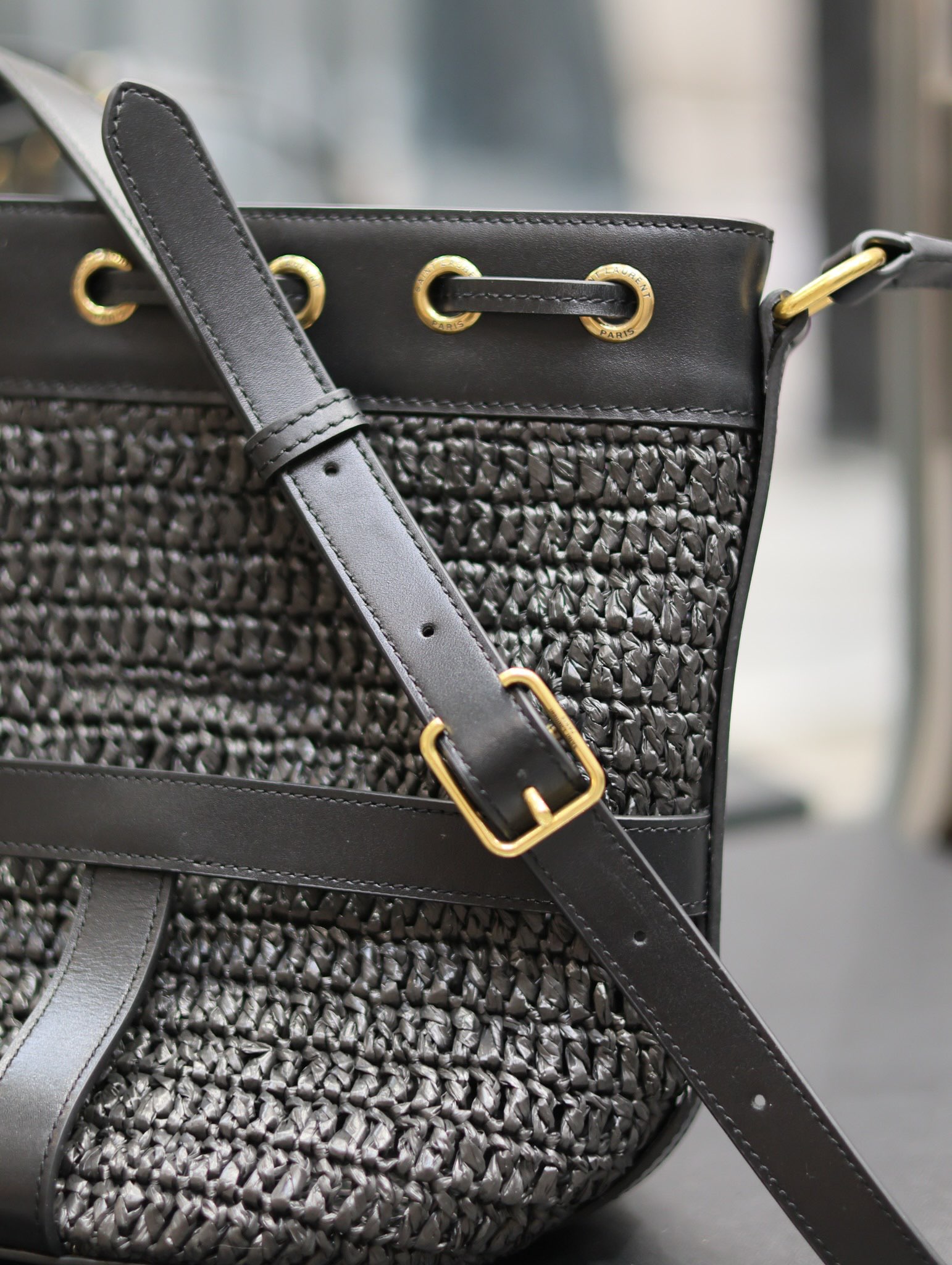 YSL Raffia Straw Craft Bucket Bag-22×15×15CM