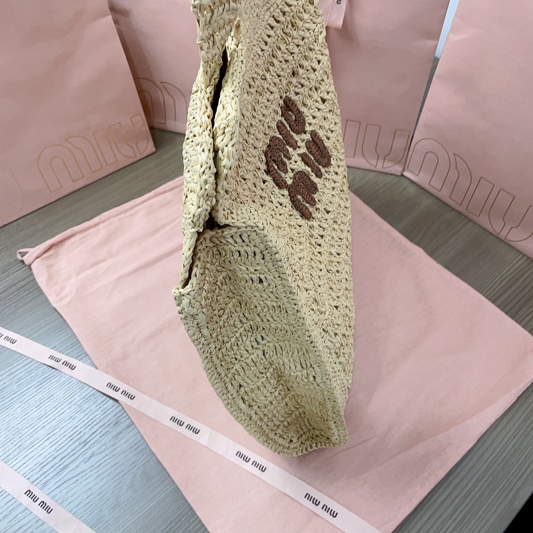 MiuMiu Crochet Raffia Tote Bag-38.5X 40 X10CM