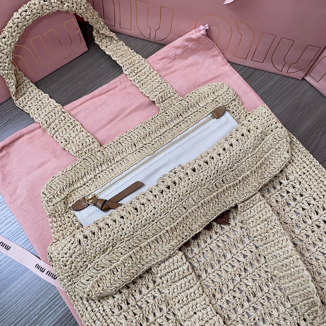 MiuMiu Crochet Raffia Tote Bag-38.5X 40 X10CM
