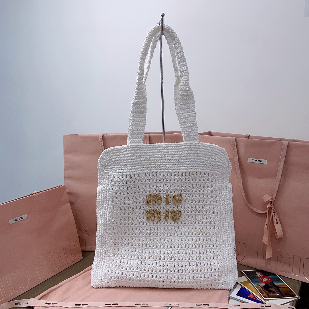 MiuMiu Crochet Raffia Tote Bag-38.5X 40 X10CM