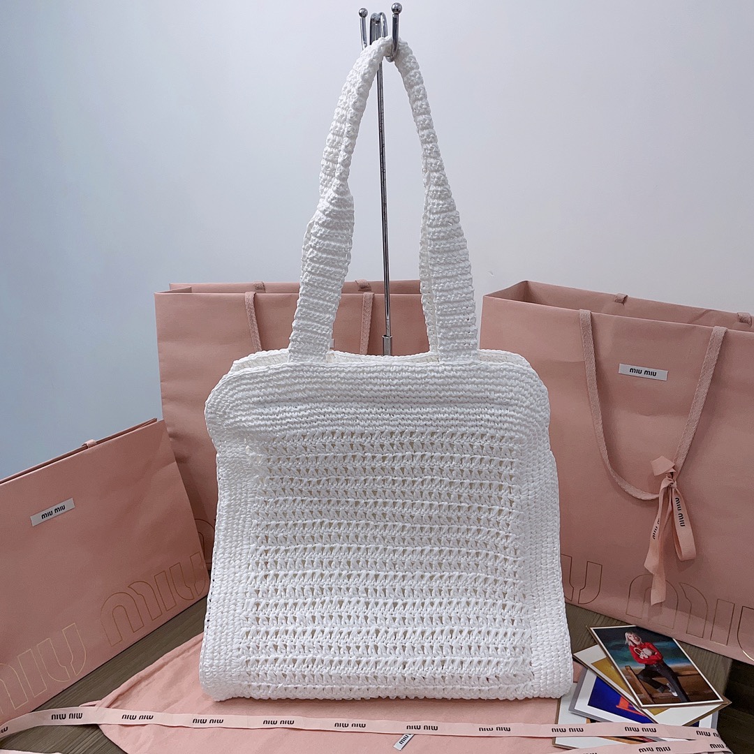 MiuMiu Crochet Raffia Tote Bag-38.5X 40 X10CM