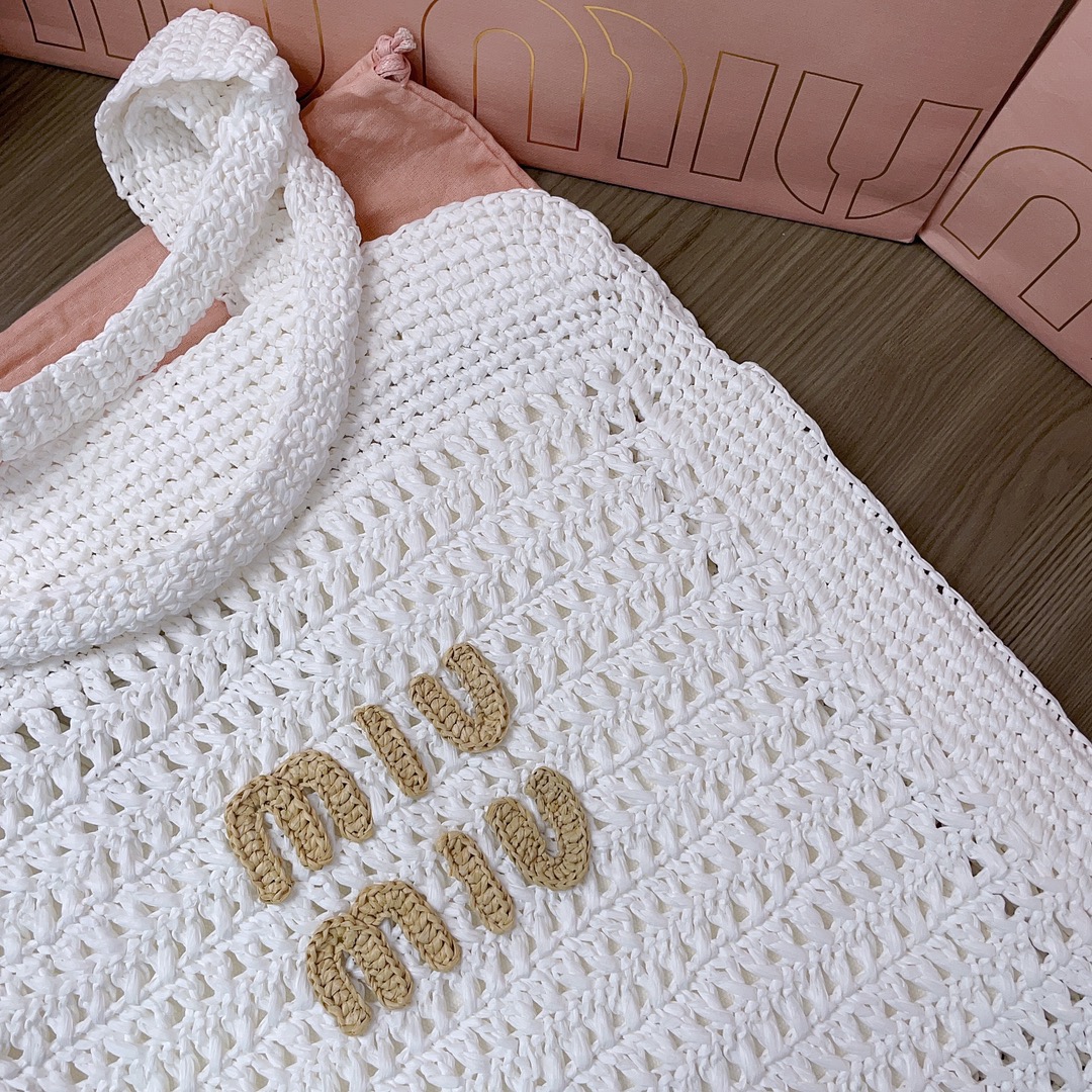 MiuMiu Crochet Raffia Tote Bag-38.5X 40 X10CM