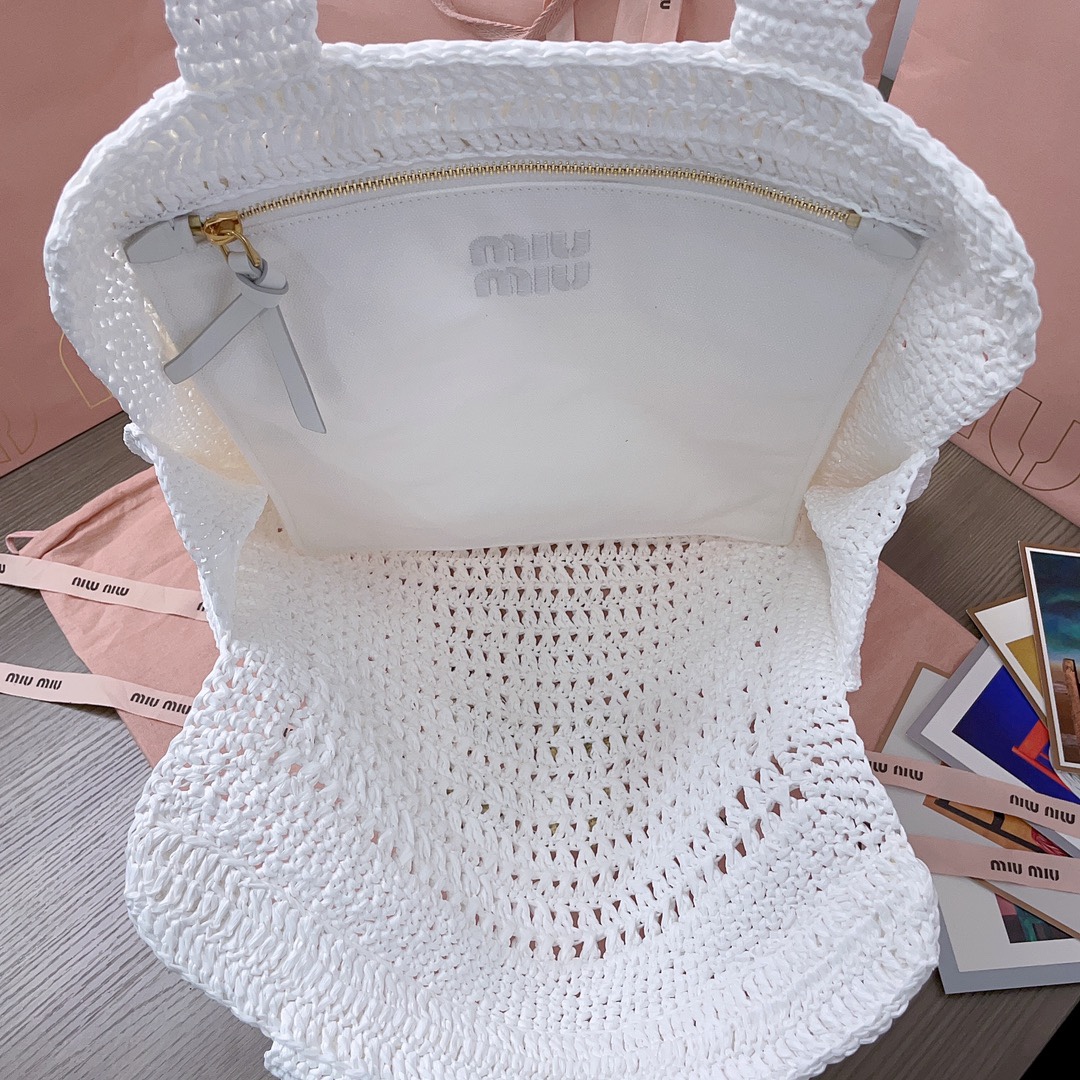 MiuMiu Crochet Raffia Tote Bag-38.5X 40 X10CM