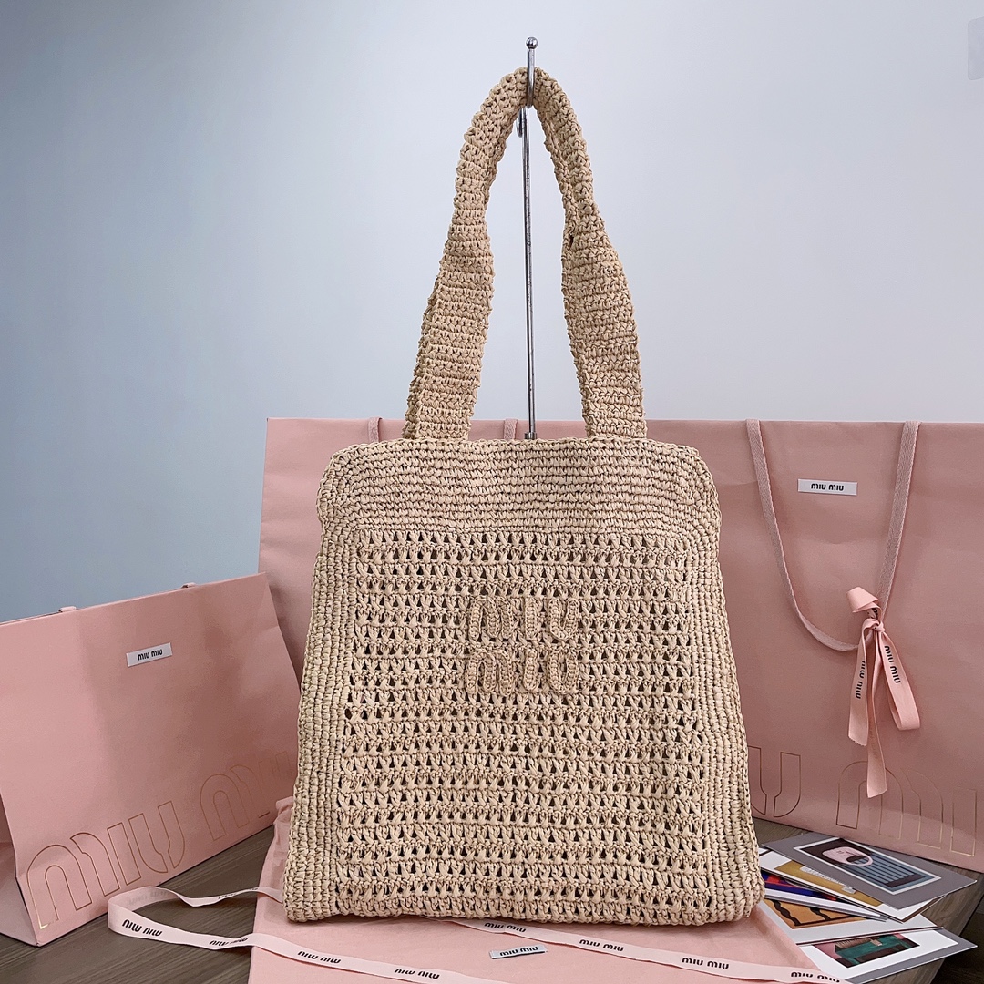 MiuMiu Crochet Raffia Tote Bag-38.5X 40 X10CM
