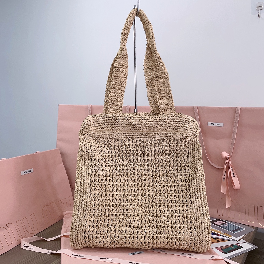 MiuMiu Crochet Raffia Tote Bag-38.5X 40 X10CM