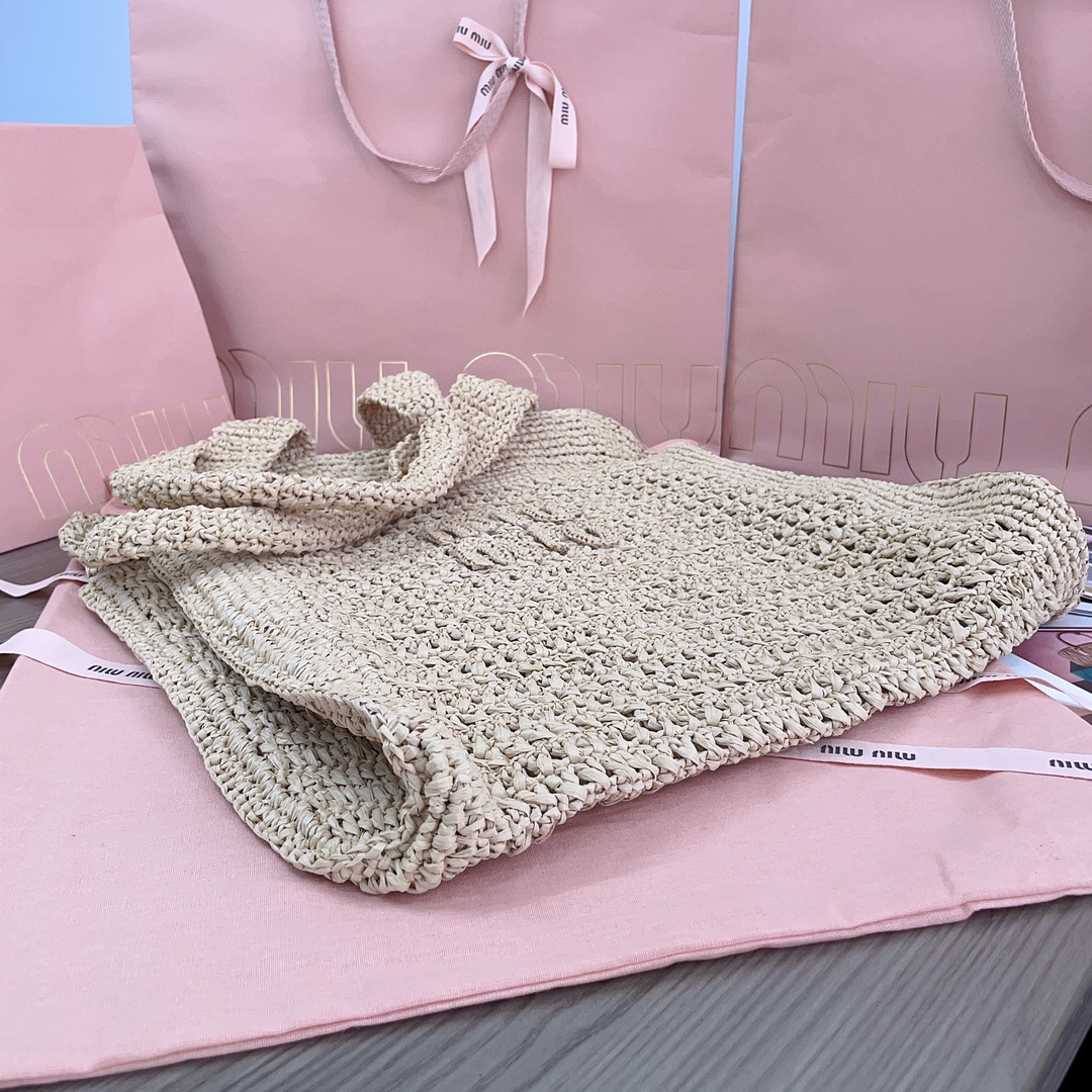 MiuMiu Crochet Raffia Tote Bag-38.5X 40 X10CM