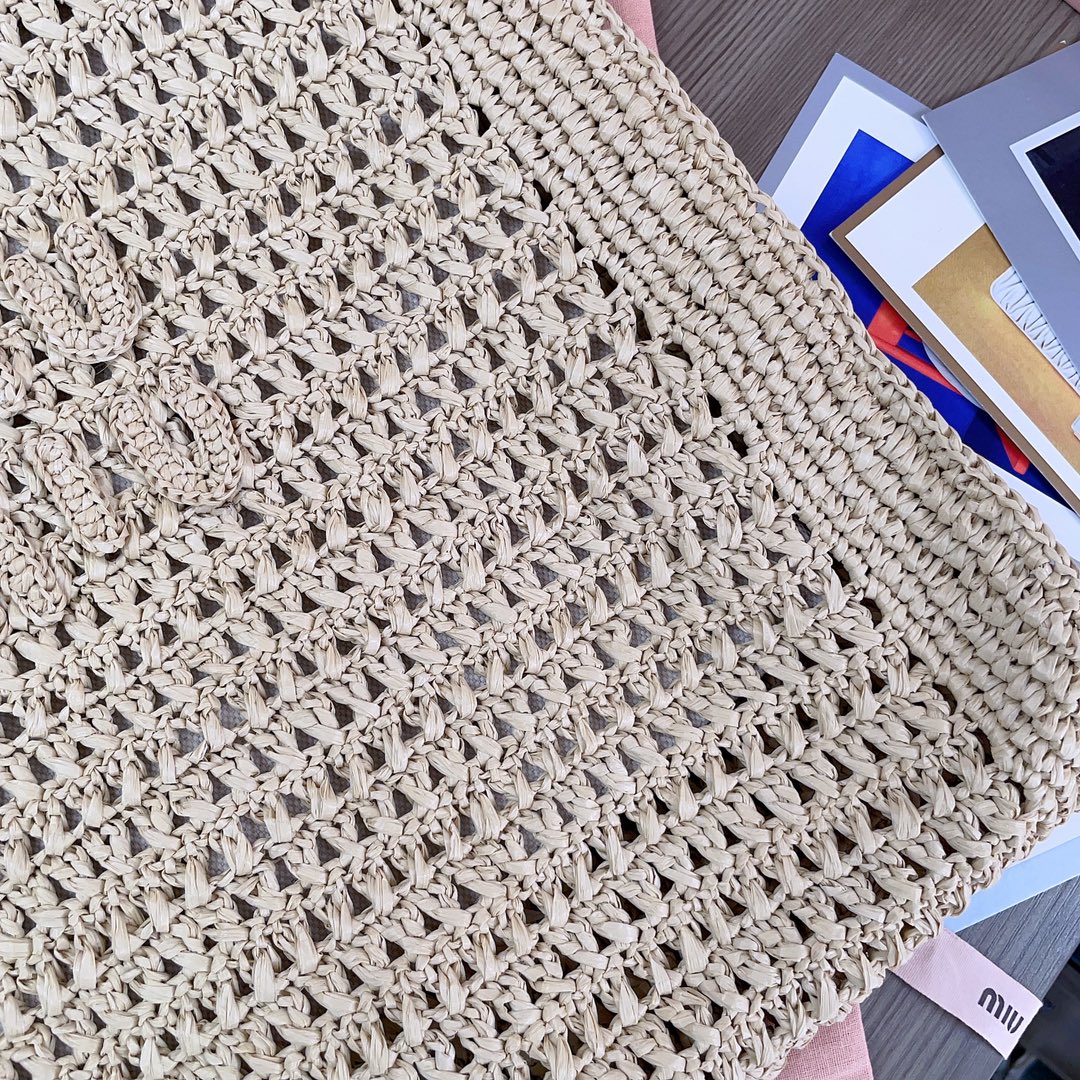 MiuMiu Crochet Raffia Tote Bag-38.5X 40 X10CM