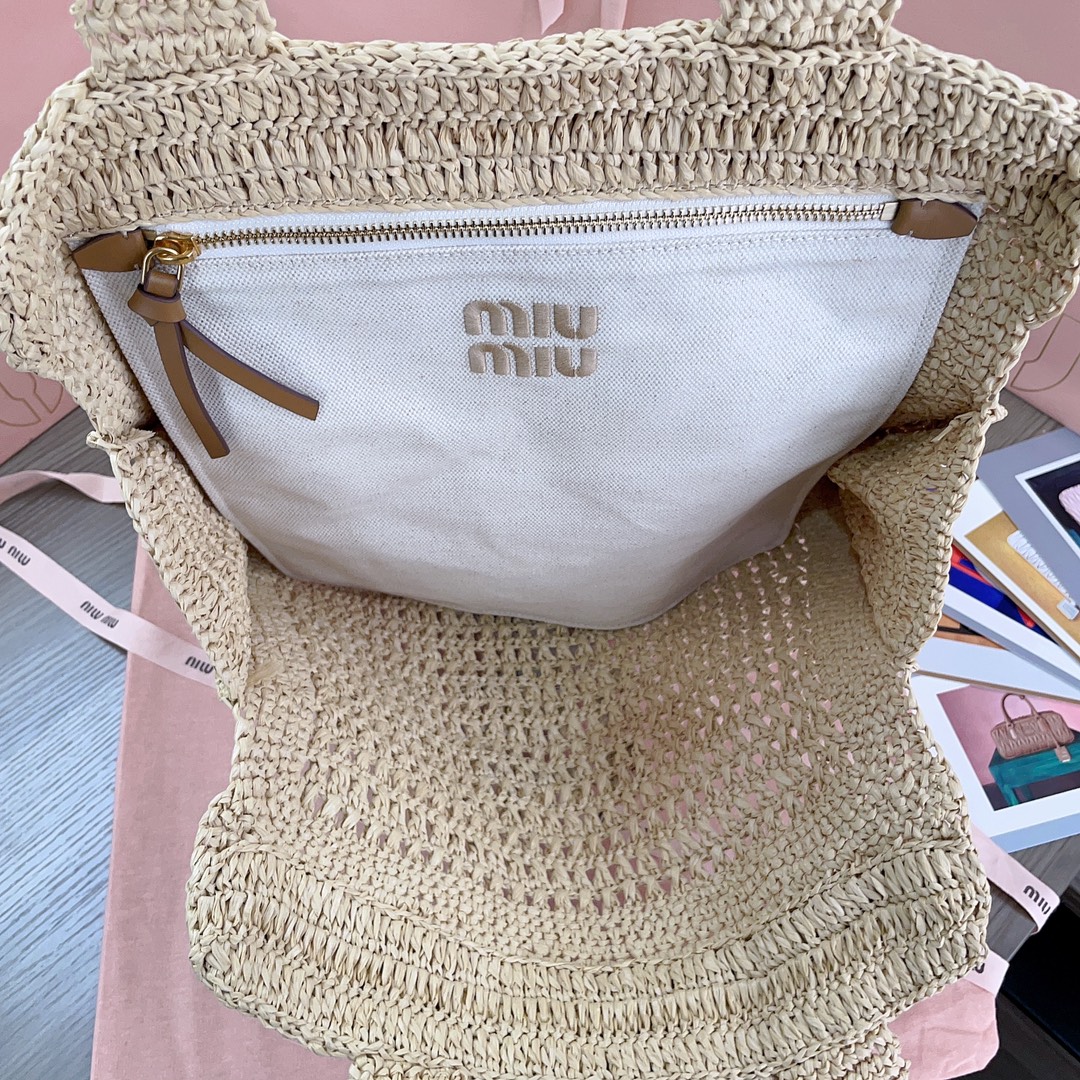 MiuMiu Crochet Raffia Tote Bag-38.5X 40 X10CM
