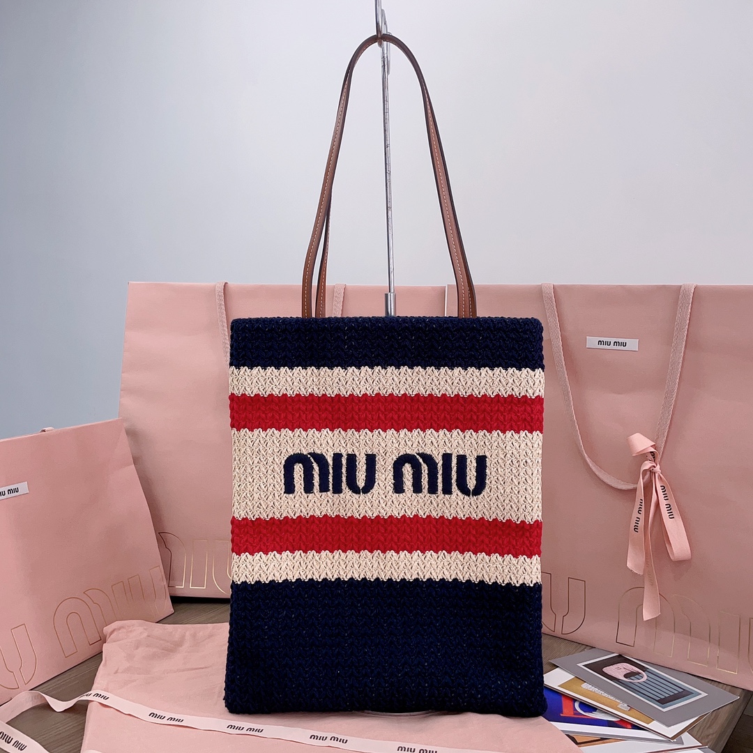 MiuMiu Striped Crochet Tote Bag-30X38CM