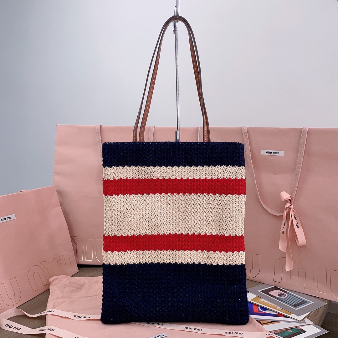 MiuMiu Striped Crochet Tote Bag-30X38CM