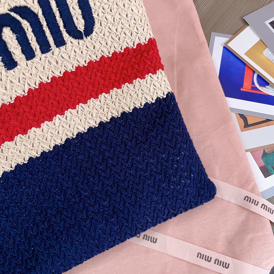 MiuMiu Striped Crochet Tote Bag-30X38CM