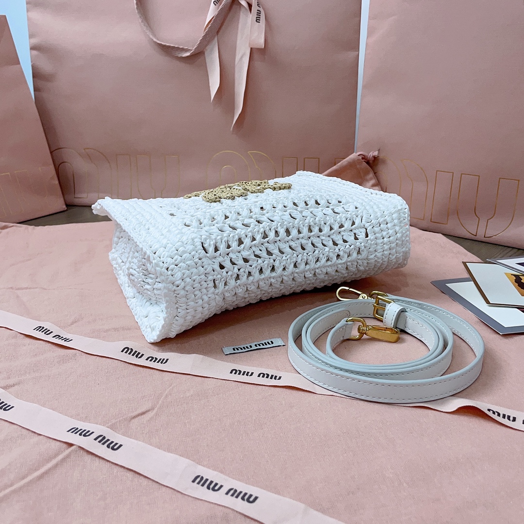 MiuMiu Raffia Shoulder Bag-22X 22.5X7.5CM