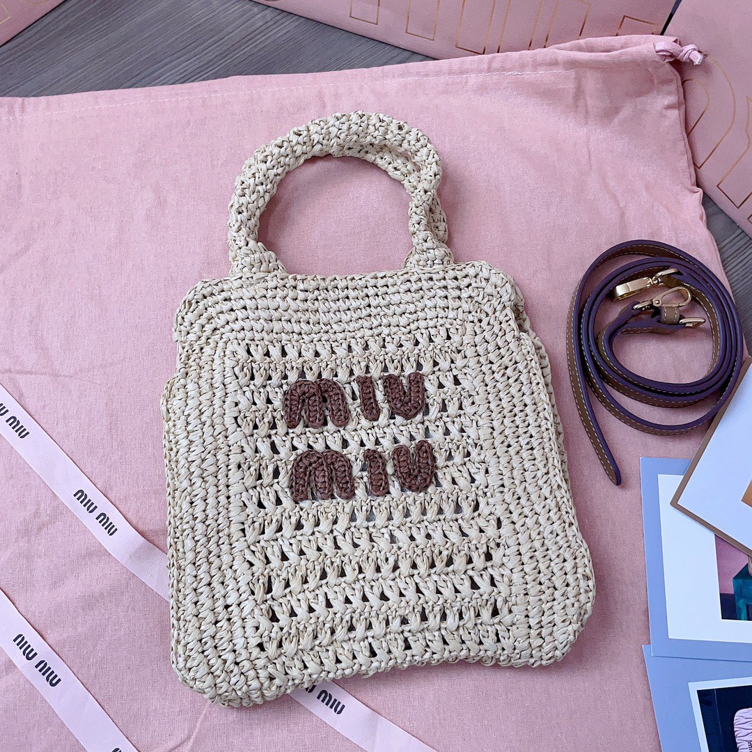 MiuMiu Raffia Shoulder Bag-22X 22.5X7.5CM