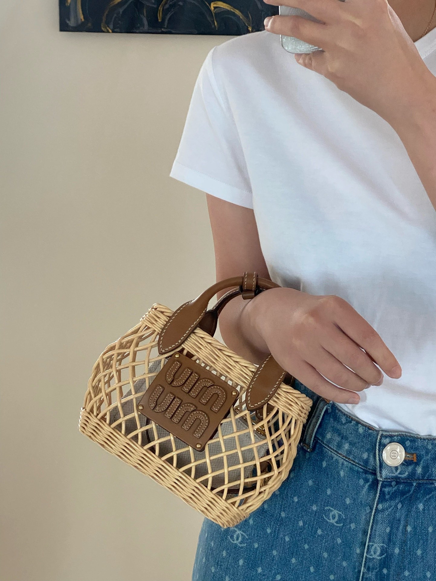 MiuMiu Bamboo Woven Bag-9×18×23.5CM