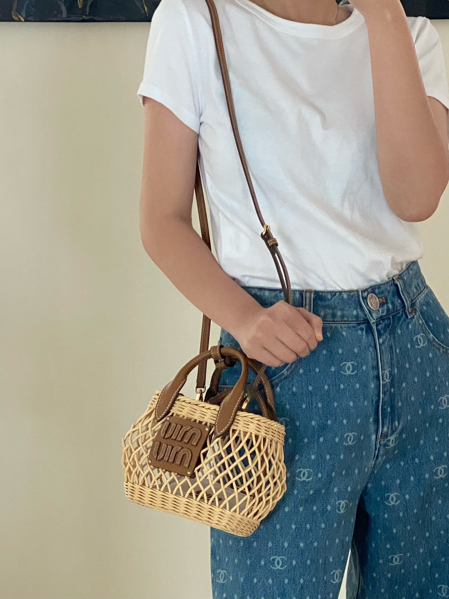 MiuMiu Bamboo Woven Bag-9×18×23.5CM